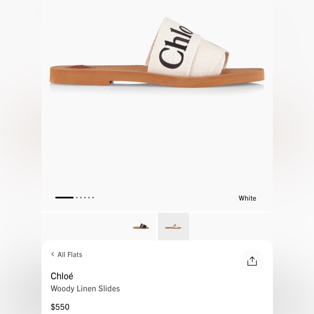 Chloé White Linen Slide Sandals with Tan Sole